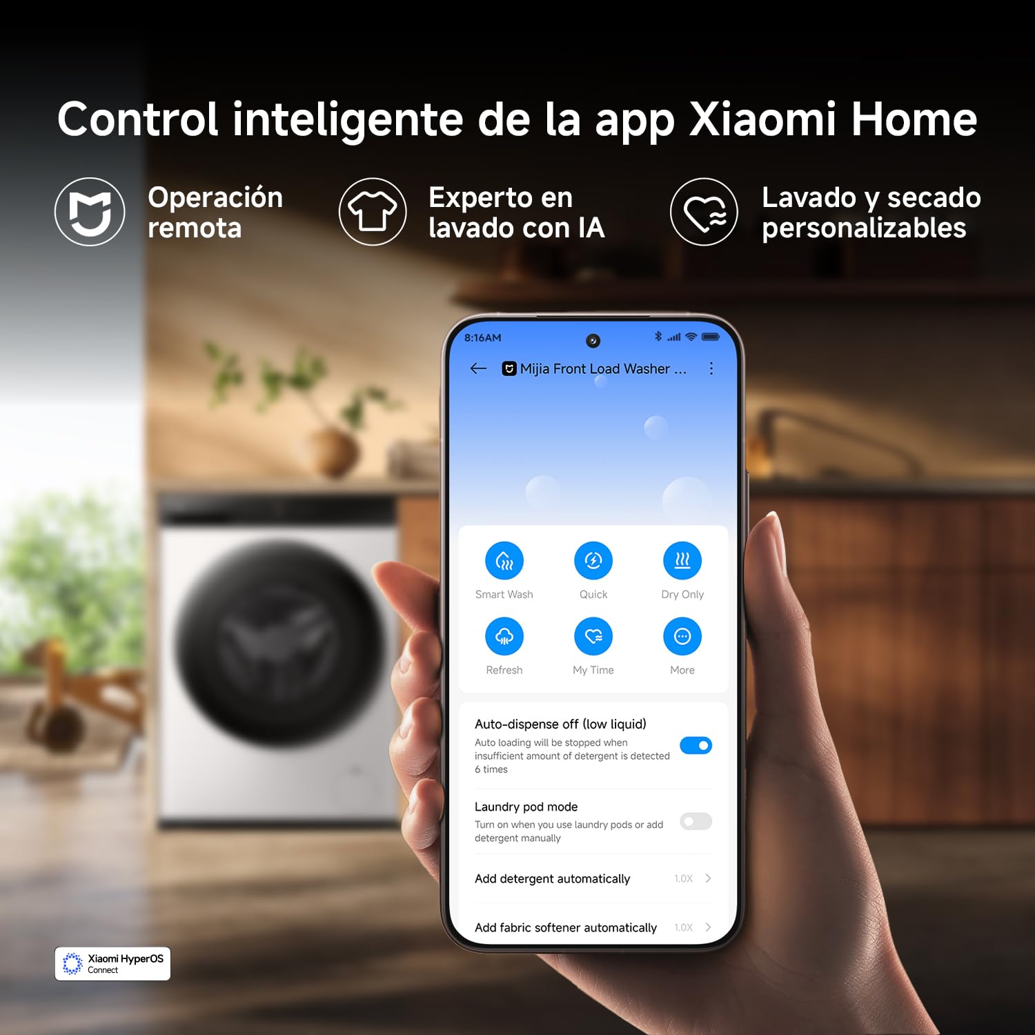 Xiaomi Mijia Front Load Washer Dryer Pro 9 kg Lavado / 6 kg Secado, A-25% | Doble autodosificación, Lavado ultrarrápido, Refresco e higiene con vapor, Control inteligente, Eficiencia de lavado A-25 %