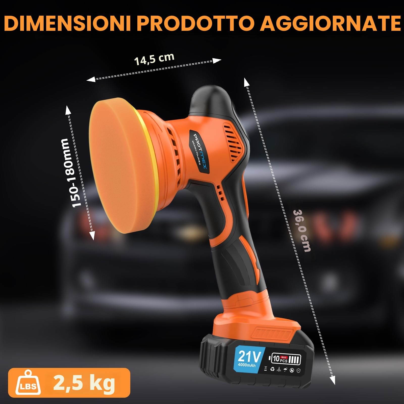 Lucidatrice per auto senza fili, kit per lucidatura con batterie da 21 V 4,0 Ah, lucidatrice orbitale con 8 lucidatrici touch screen da 6" variabili per dettagli auto/rimozione graffi