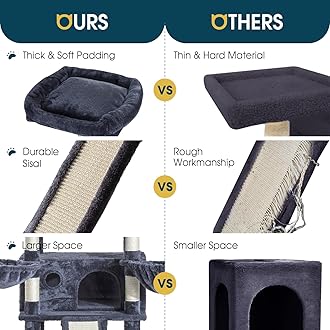 WEEWAY 68 Inches Multi-Level Large Cat Tree for Feline‌/Big Tower/Condo/Cozy Plush Kitty Perches/Fluffy Balls/Sisal Scratching Posts and Hammocks/Cave/Furniture Activity Center/Drak Grey