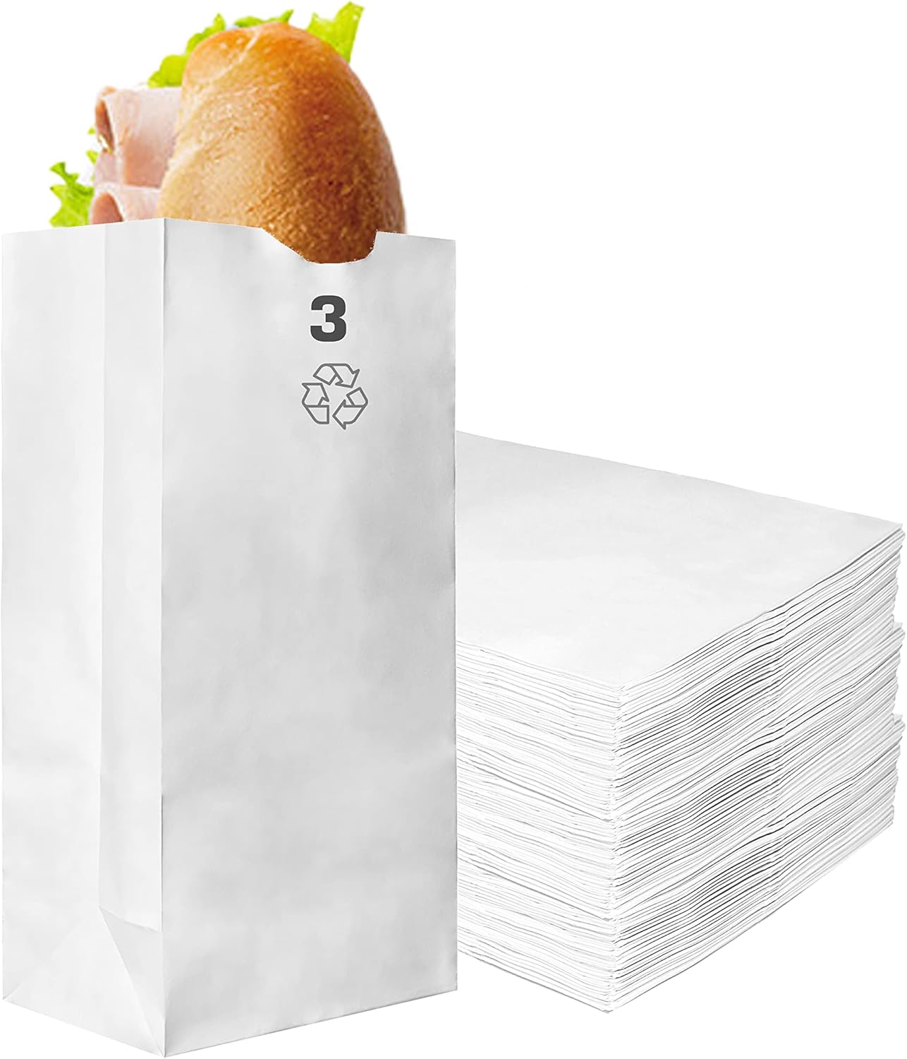 Paper Lunch Bags 3 Lb White Paper Bags 3LB Capacity - Kraft White Paper Bags, Bakery Bags, Candy Bags, Lunch Bags, Grocery Bags, Craft Bags - #3 Medium Lunch Paper Bags / Kraft Paper Sacks by EcoQuality (1000, #3 - 3LB)