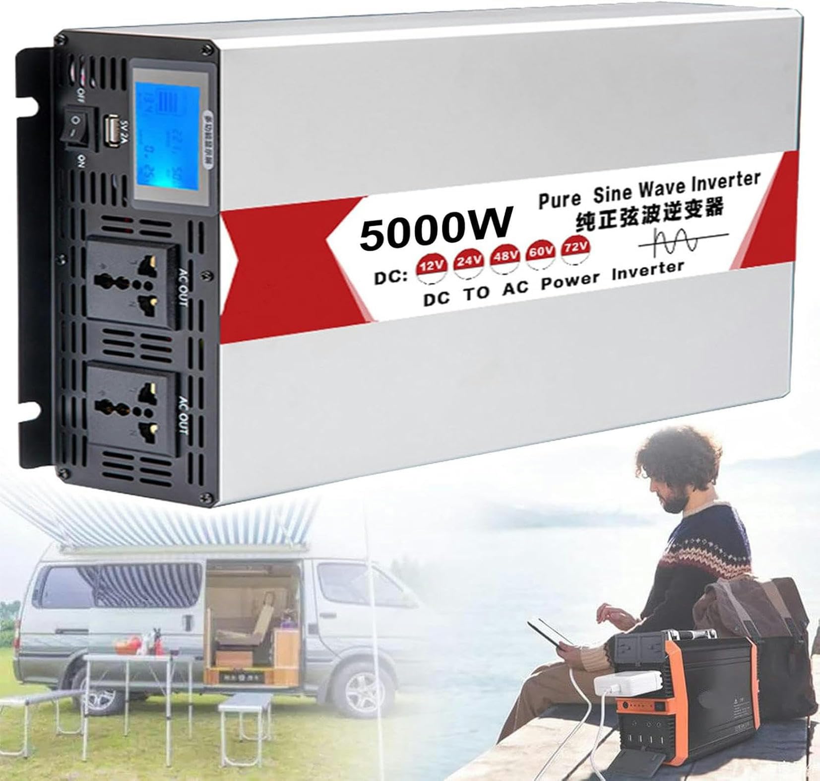 Onduleur onde sinusoïdale pure 5000W convertisseur 12V 220V pour camping-car
