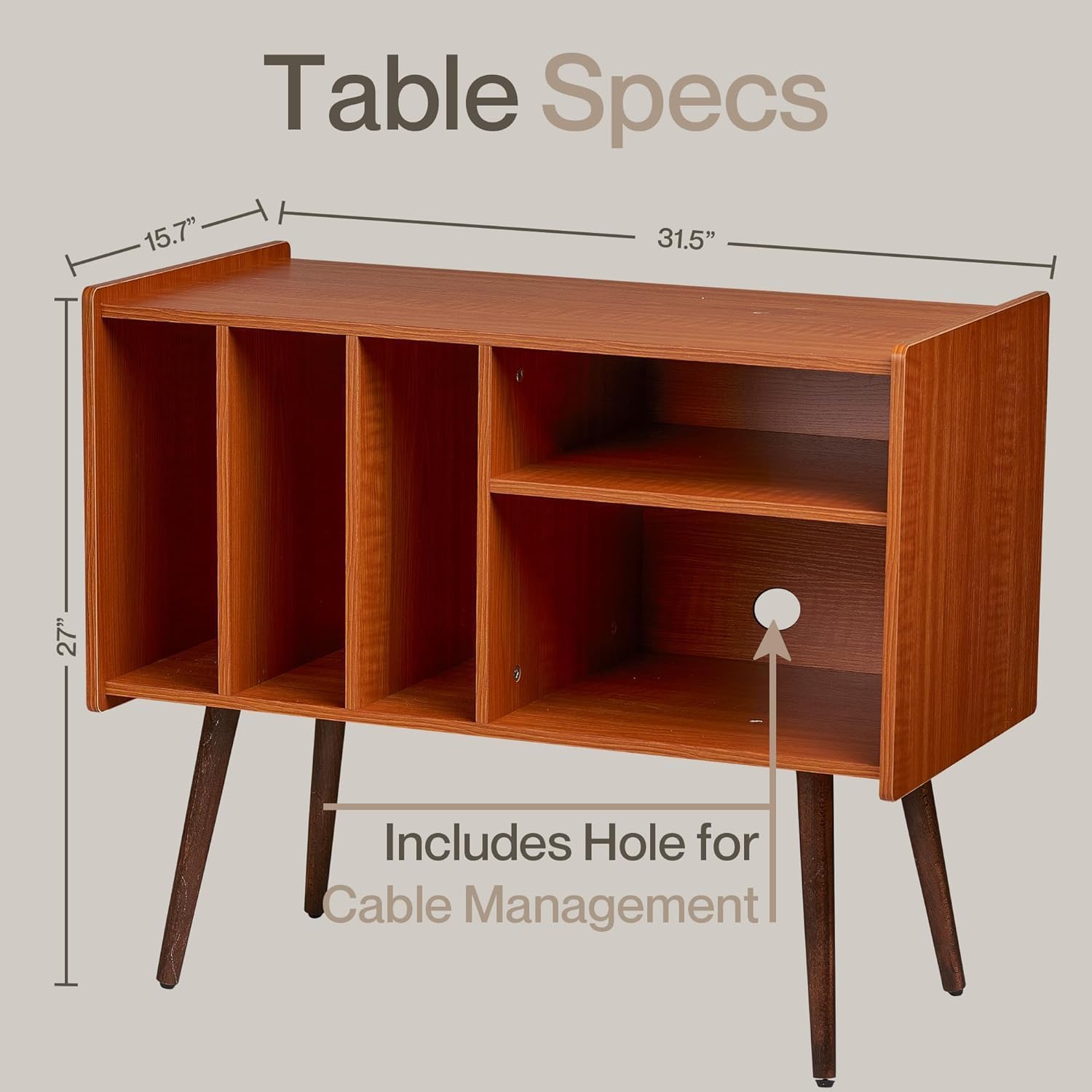 LOFT + IVY Record Player Stand with Vinyl Storage – Turntable Table with Shelves and Backboard – Walnut Wood Frame Vinyl Record Storage with Headphone Hook – Compact Audio Stand with Stabilizers
