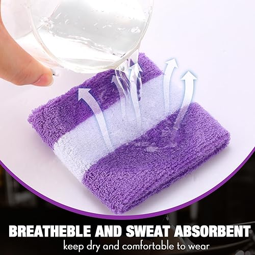 Miniatura 7 de Eurzom El juego de 36 bandas para el sudor a rayas a granel incluye 12 diademas a rayas que absorben el sudor y 24 pulseras de algodón para el sudor