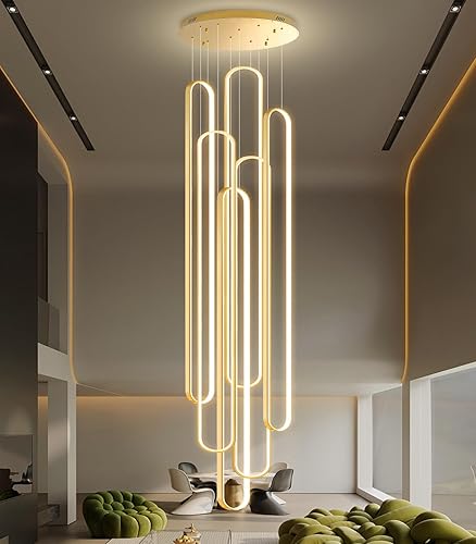 Miniatura 15 de Candelabros LED modernos para entrada de vestíbulo, techo alto, lámparas de escalera largas, regulables, montaje empotrado, alto recibidor,