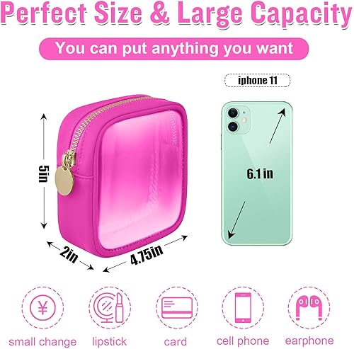 Miniatura 2 de izuzta Mini bolso de maquillaje de nylon pequeño bolso lindo Preppy cosmético cremallera bolsa, Rosa encendido