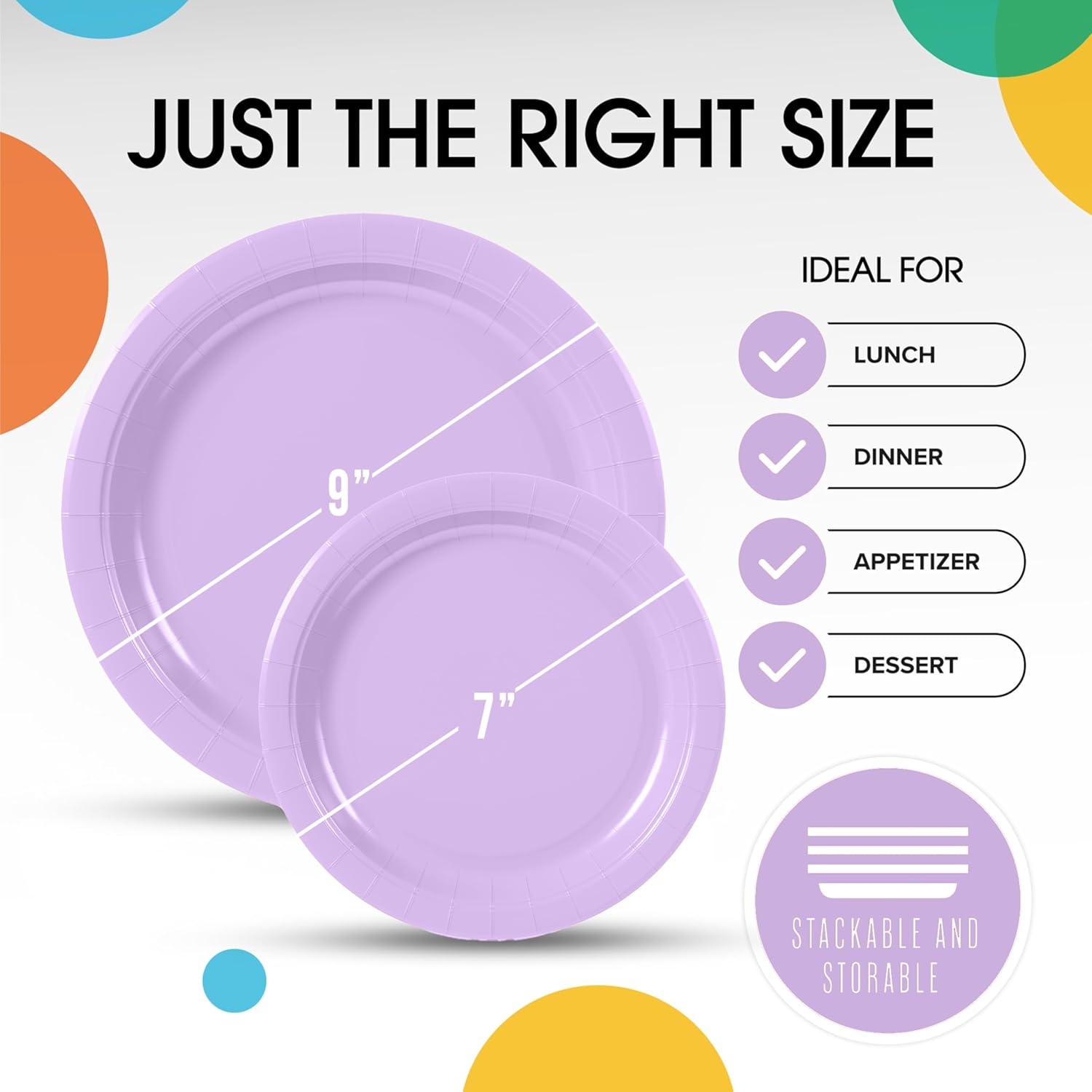 Exquisite Lavender Paper Plates Disposable Heavy Duty 100 Pcs - 50-7" & 50-9" Lavender Disposable Plates For Party Heavy Duty Paper Plate 350 GSM Birthday Party Supplies Plate Set