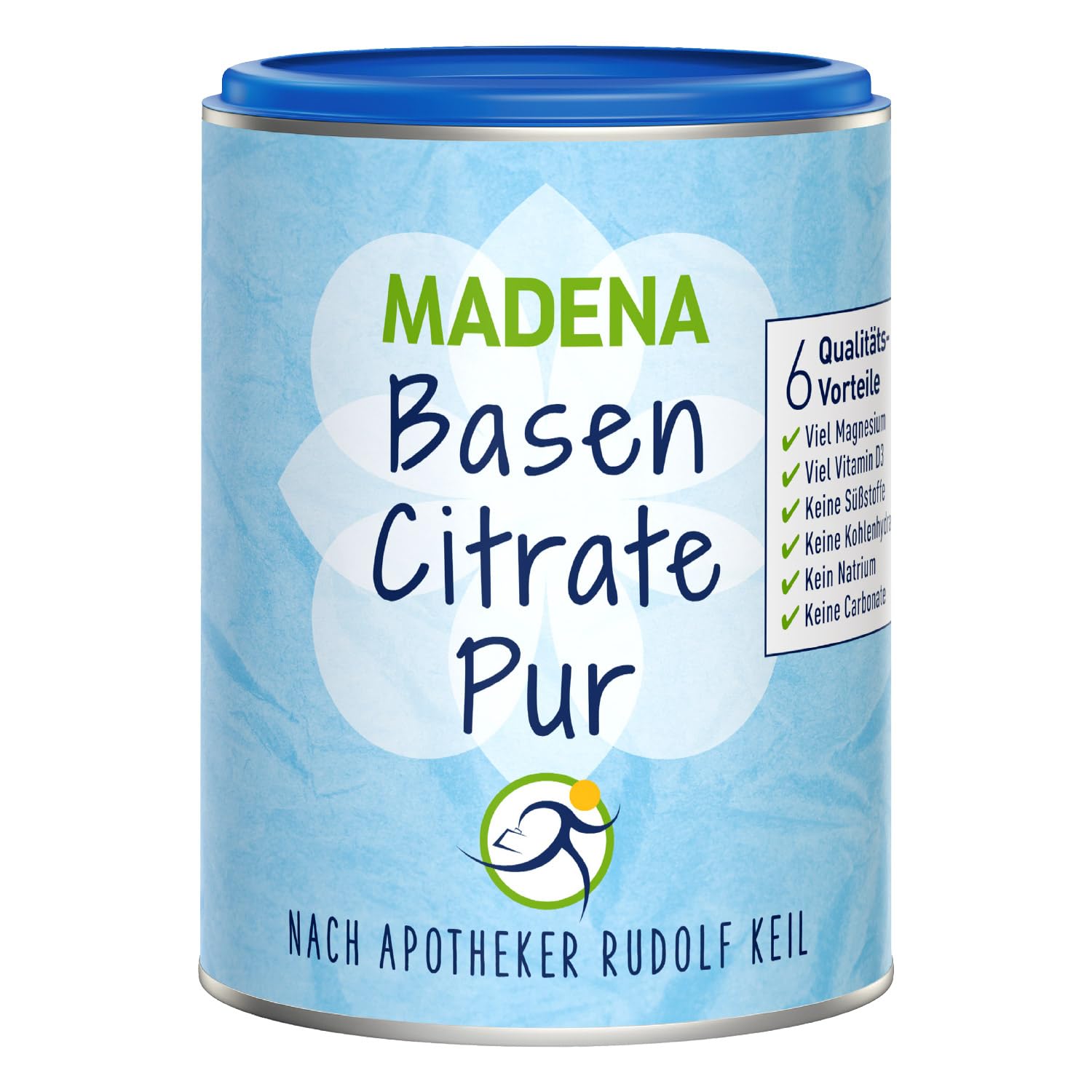 MADENA BasenCitrate Pur, Basenpulver 216g, organische Basen, vegan, Elektrolyte-Lieferant mit viel Magnesiumcitrat, Zink, Kalium, Calcium, geeignet für Diät und Basenfasten