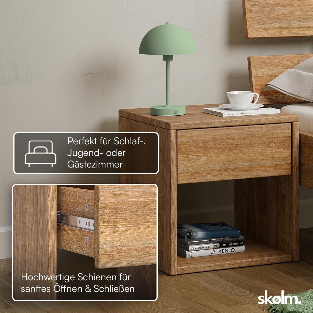 skølm Floki Nachttisch mit Schublade 2er Set – Nachtschrank Massivholz Eiche – Nachttischschrank Natur – Bedside Table – Nachtkommode Schlafzimmer – Nachtkästchen Holz – Beistelltisch 40x40x40 cm