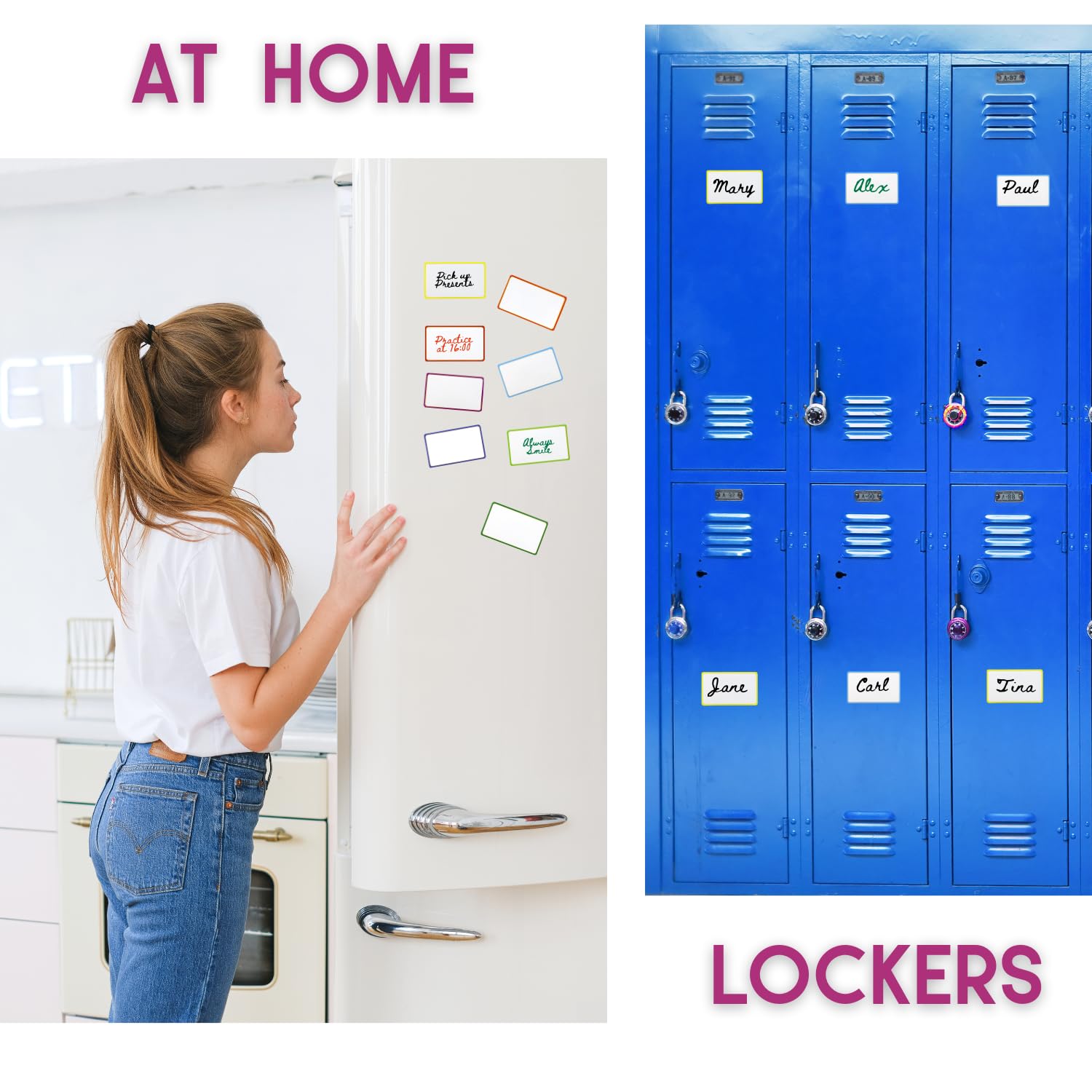 Availey Magnetische trocken abwischbare Etiketten mit farbigem Rand, wiederverwendbare Streifen für Klassenzimmer, Zuhause, Büro, Garage, Kühlschrank, blanko, beschreibbar, löschbar, Namensschilder