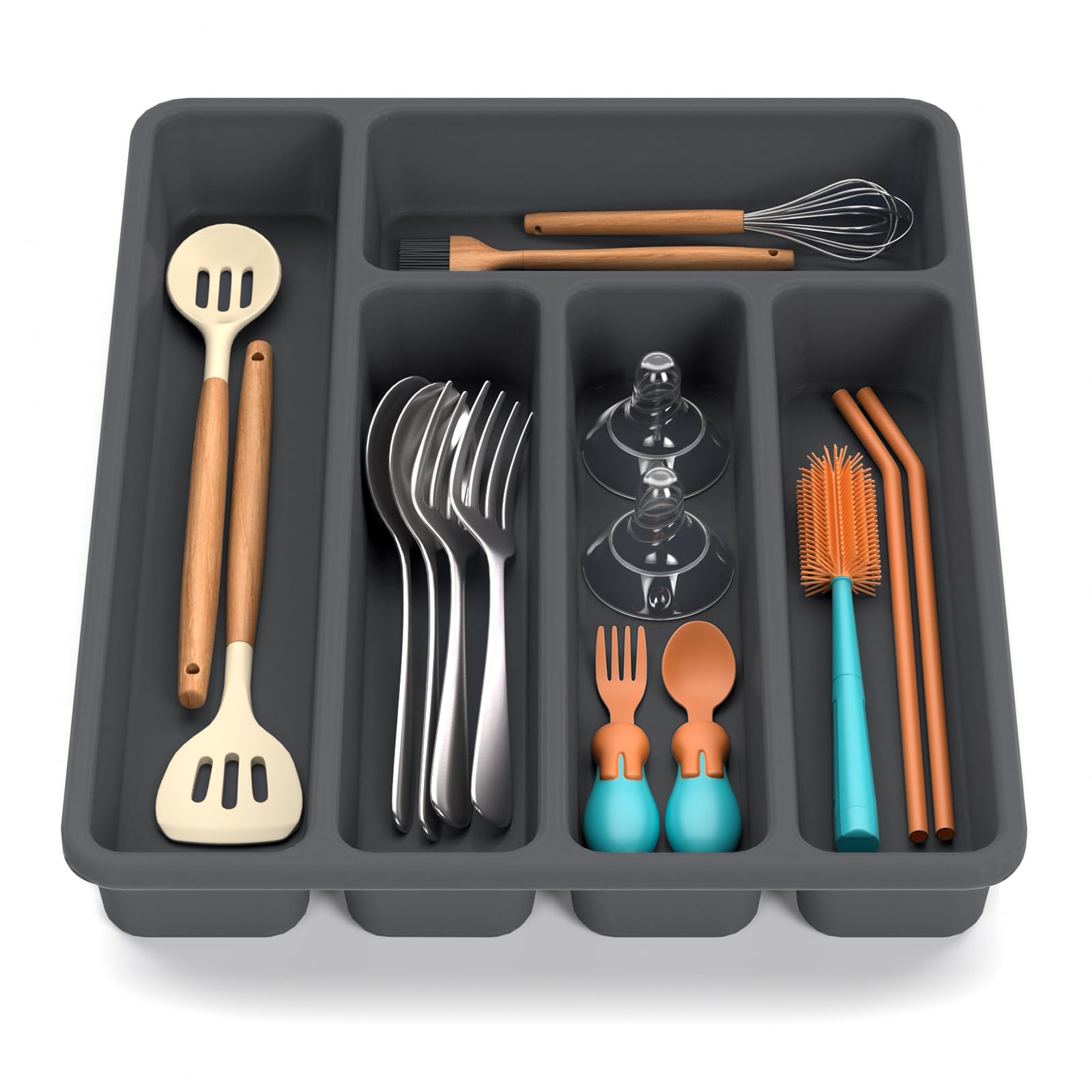 MiniMunch Non-Slip Silicone Kitchen Drawer Organizer for Utensils & Flatware | Heavy-Duty Silverware Cutlery Tray Insert | Waterproof, Easy-Clean for Office, Junk Drawer