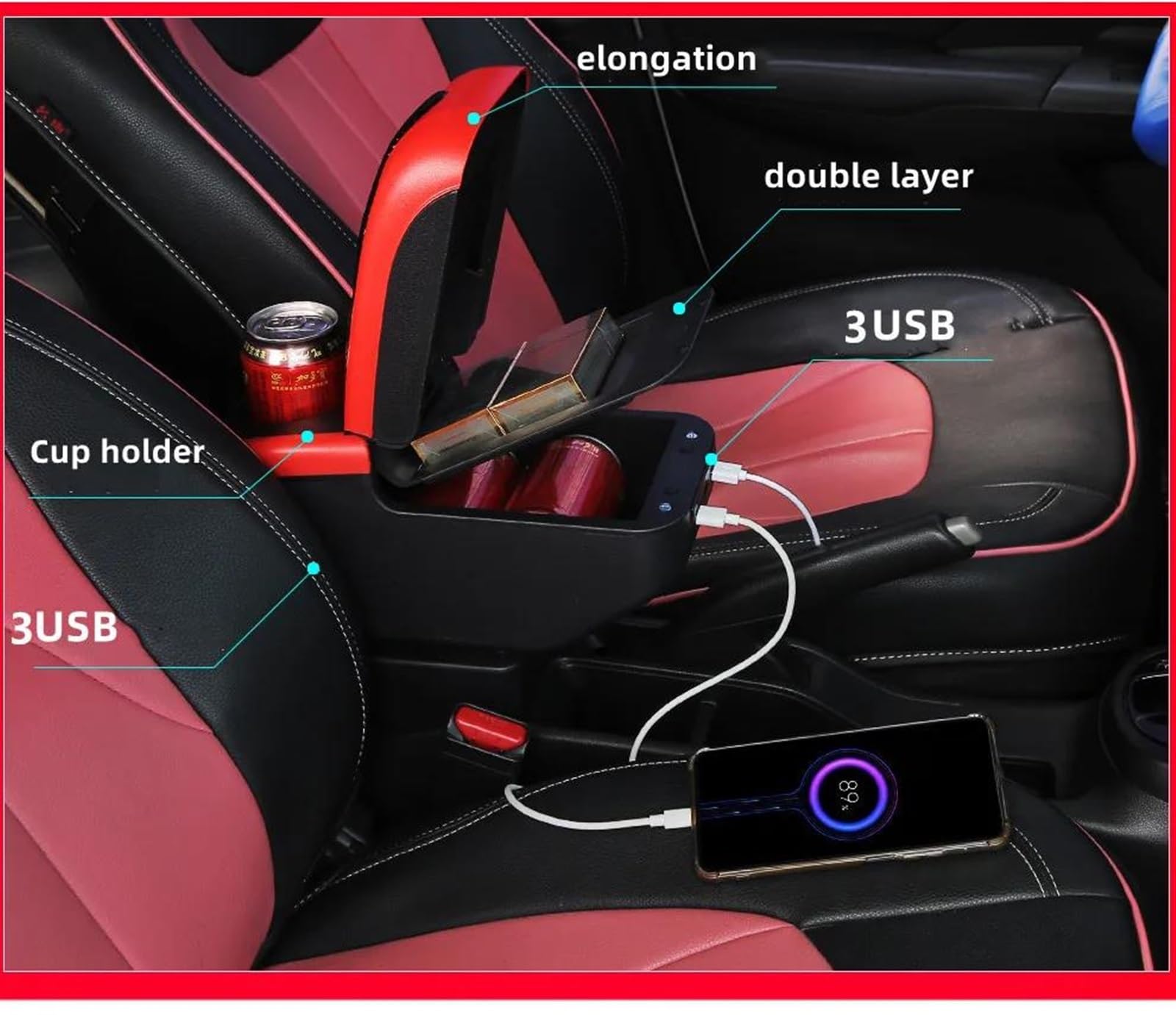 Scatola Bracciolo Con Supporto Multifunzionale Cuscino In PU Accessori Per La Modifica Degli Interni Dell'auto Per SX4 Consolle centrale(S1 black-blue)