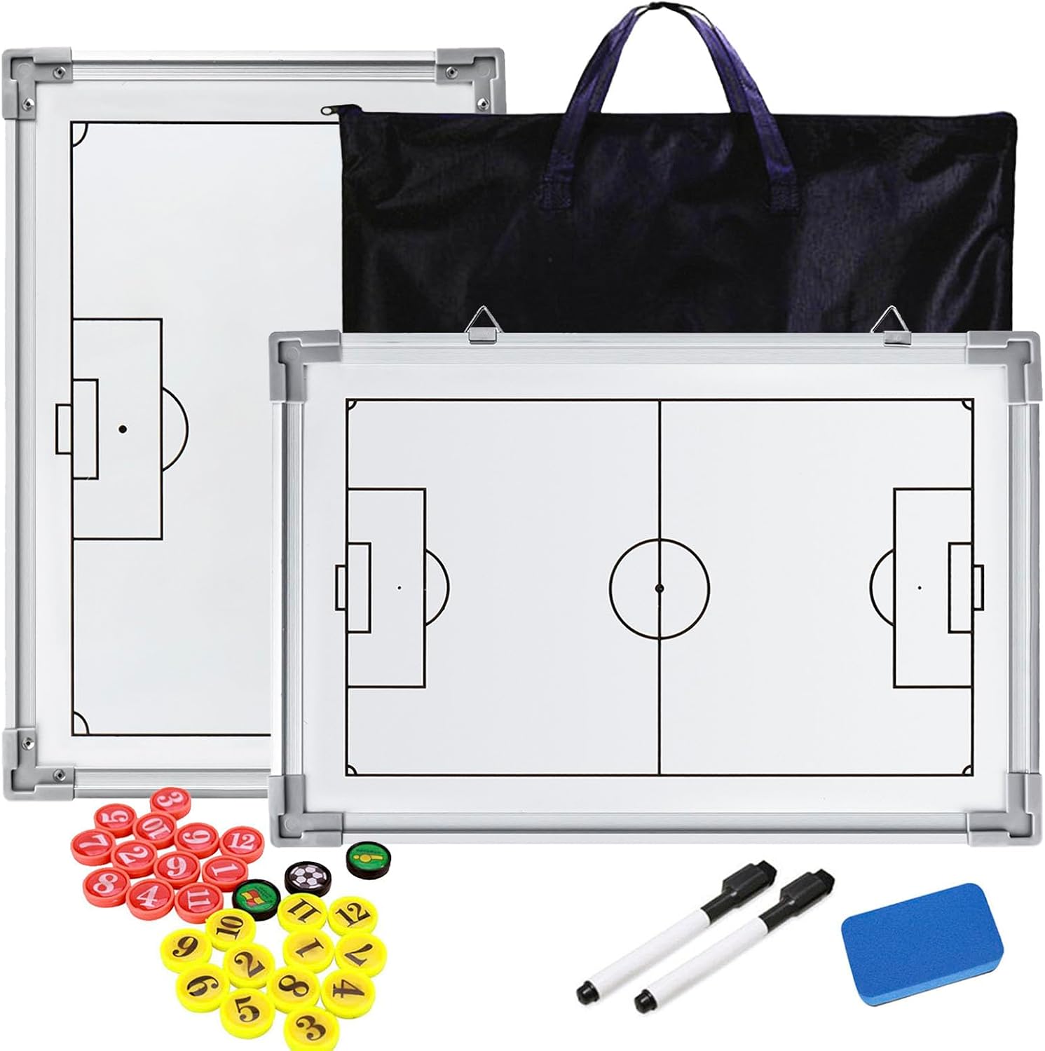 FantasyDay Soccer Coaching Tactical Board, Portable Magnetic Football Coach Blackboard Futsal Tactics Strategy Board - Sport Gift Training Assistant Equipment KIt with Player Markers, Pen and Eraser