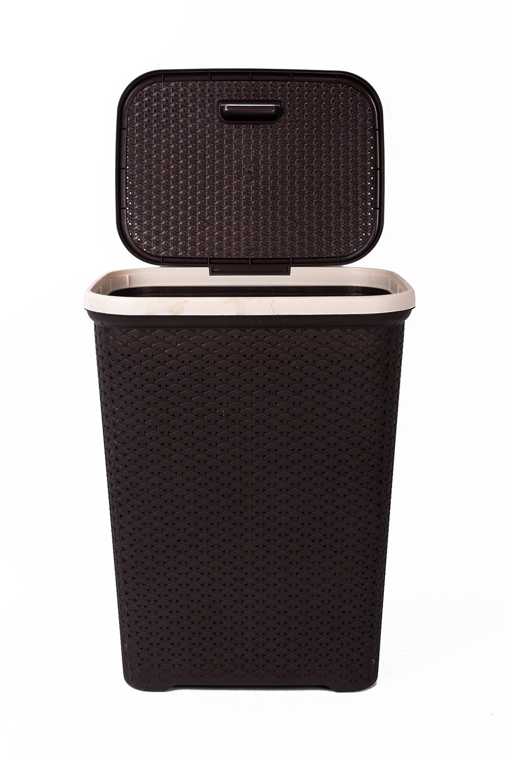 IncredibleThings Plastic Laundry Basket with Lid (Dark Brown, Large