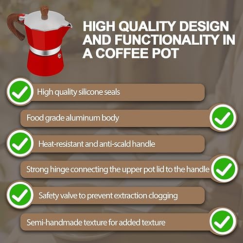 Miniatura 7 de Cafetera de aluminio con 3 tazas de 5.1 fl oz Moka Pot Express, estufa de café expreso, colorida cafetera italiana, estilo clásico, Greca Café,