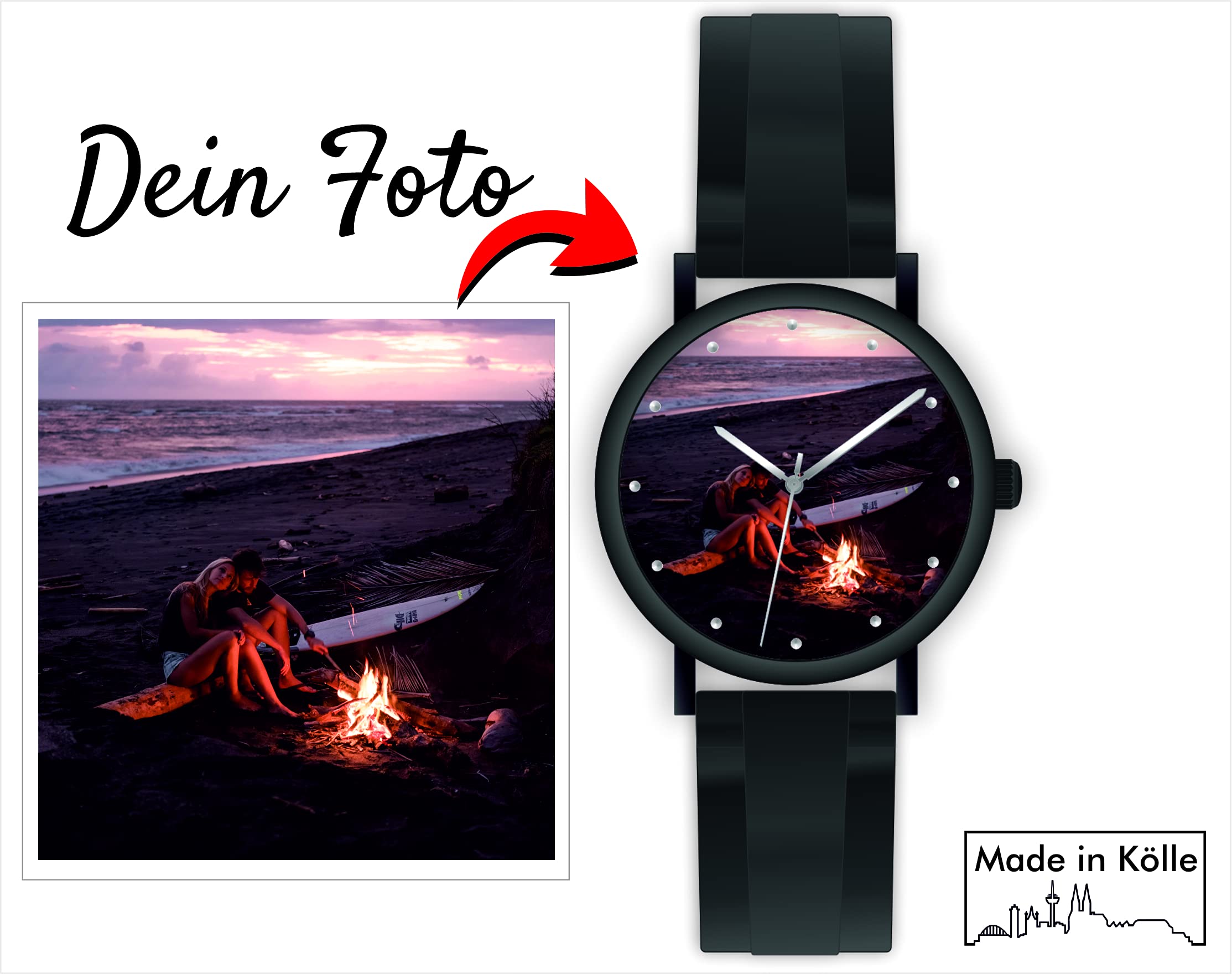 memories Reloj con foto personalizada reloj de 40 mm con imagen 3BAR reloj fotográfico fabricado en Alemania, Negro , Correa