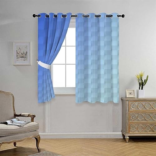 Miniatura 2 de Cortinas para ventana de baño, diseño geométrico azul, línea de celosía, cortinas modernas para puerta, cortinas para Ventanas de Cuarto 72 pulgadas