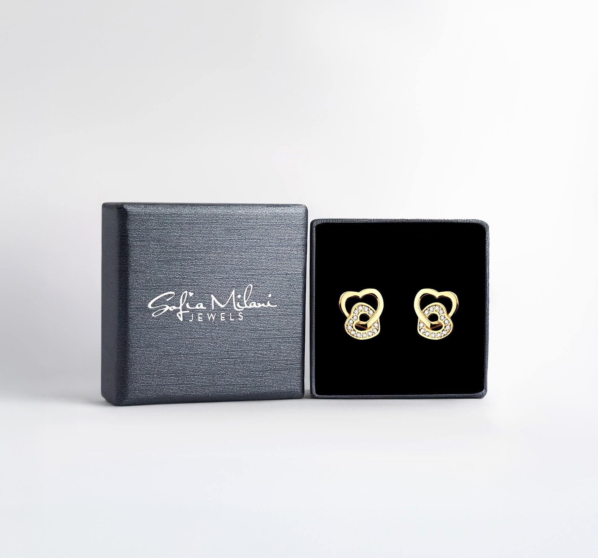 SOFIA MILANI - Damen Ohrringe 925 Silber - mit Zirkonia Steinen - Doppeltes Herz Ohrstecker