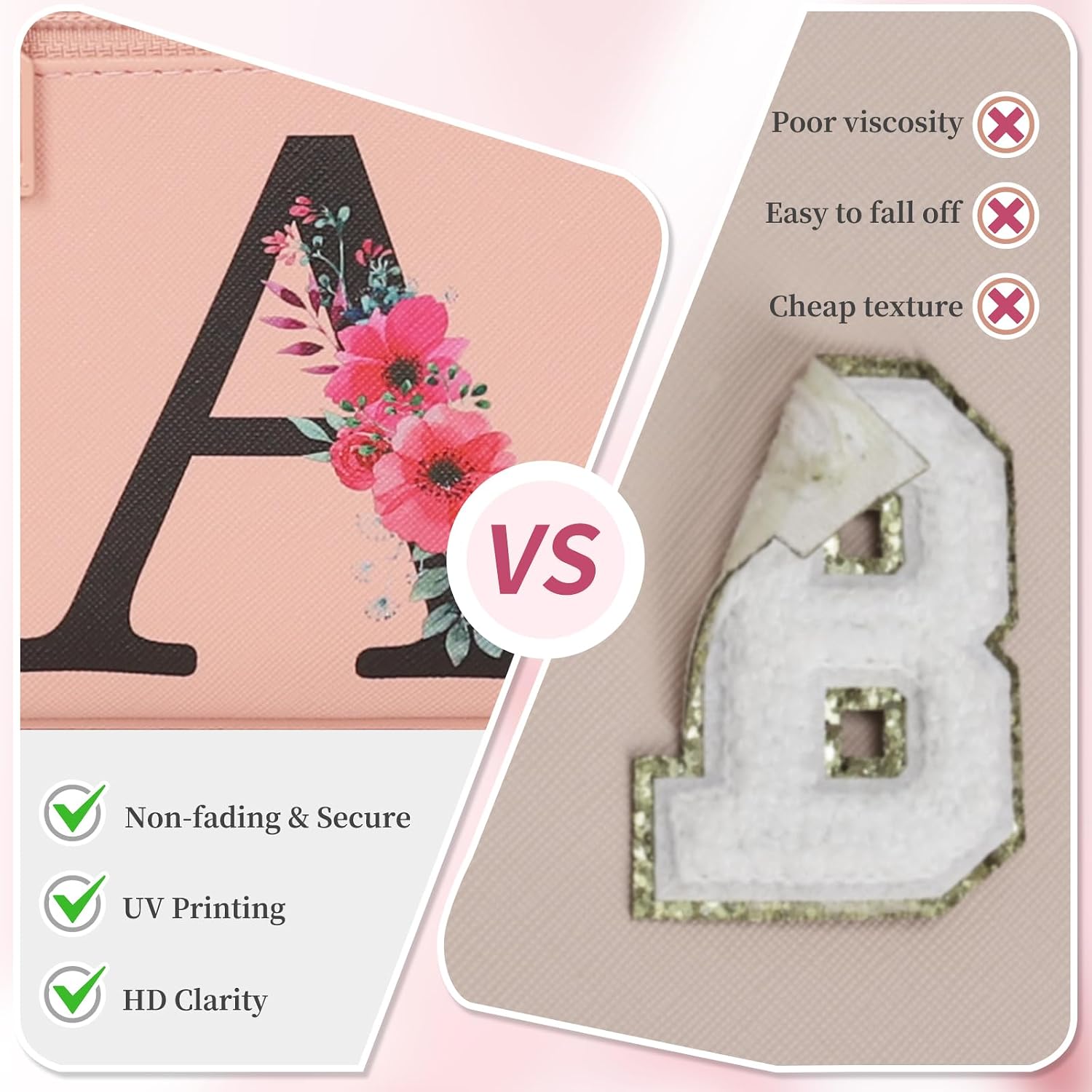 OCHEAL Initial Makeup Bag,Monogram Make up Bag Pink Travel Makeup Organizer Case Beauty Toiletry Cosmetic Bag with Brush Holder, Trendy Stuff Personalized Gifts for Women and Girls-A
