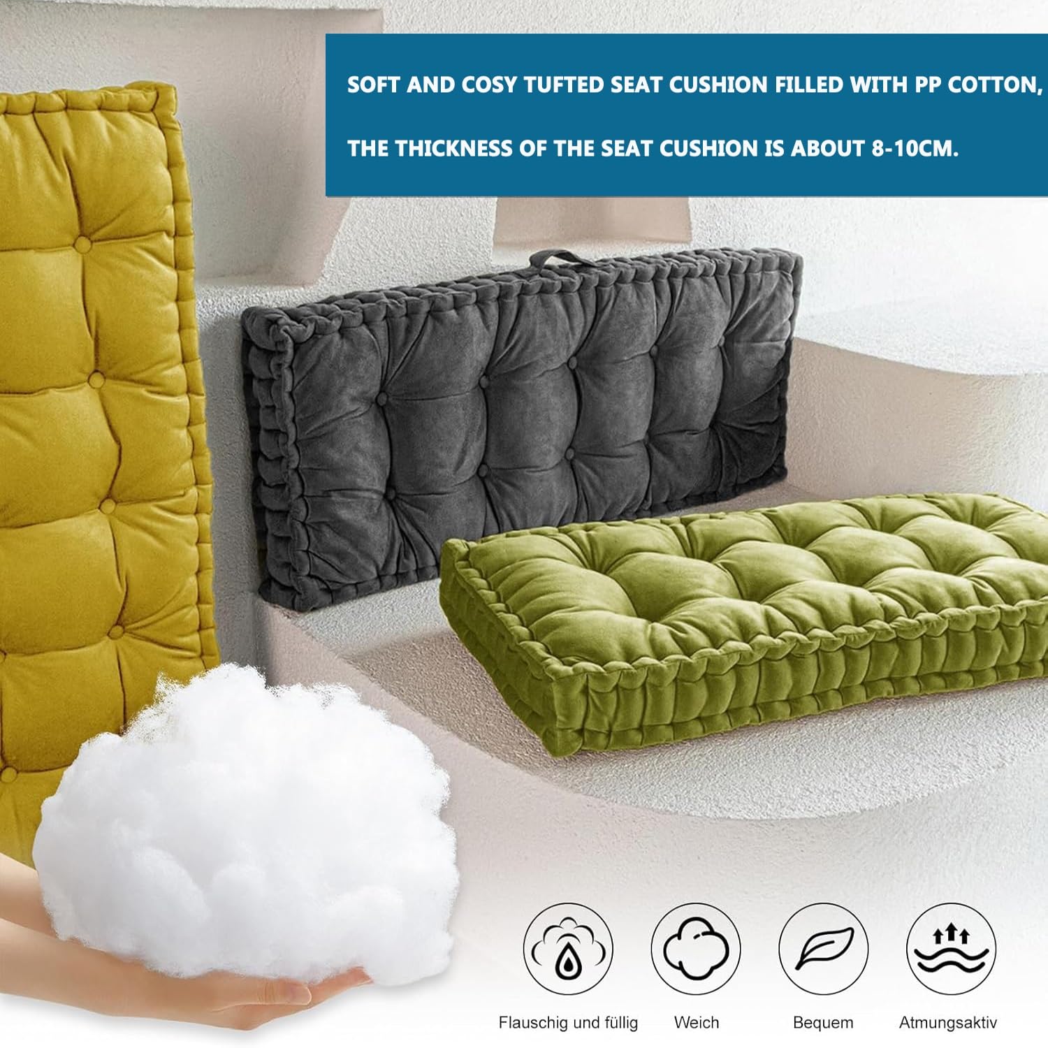 Coussin de Banc Exterieur Intérieur ,Velours Coussin de Siège Banc Sur Mesure 40x40/70x30/150x40/120x40 Coussin de Sol, pour Canapé Jardin Patio Maison Banquette Coussin D'assise(Color11,150x40x10cm)