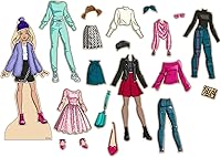 Vista 4 de Barbie - Juguete magnético de madera para disfrazarse, juego de simulación con muñeca Barbie de madera, trajes para mezclar y combinar y caja