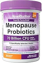NewRhythm Menopause Probiotics for Women, 7-in-1 Relief, Prebiotics, Black Cohosh Trans-Resveratrol Chasteberry Red Clover Dong Quai, Hot Flashes Night Sweats, No Soy, No Estrogen, 30 Ct