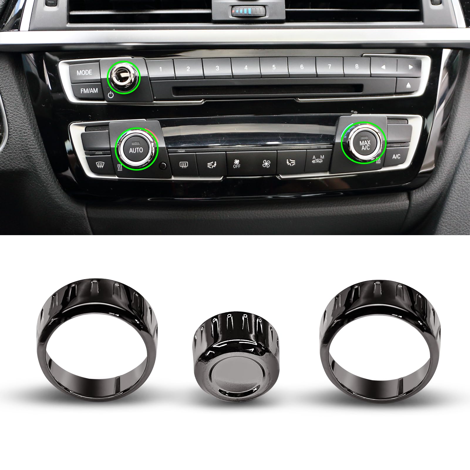 Jaronx Compatible with BMW Climate Control Knob Ring & Radio Volume Button Cover for 1'F20 F21, 2'F22 F23, 3'F30 F31, 4'F32 F33 F36, Air Conditioning Knob AC Climate Button Ring for BMW(Gun Finish)-picture-17