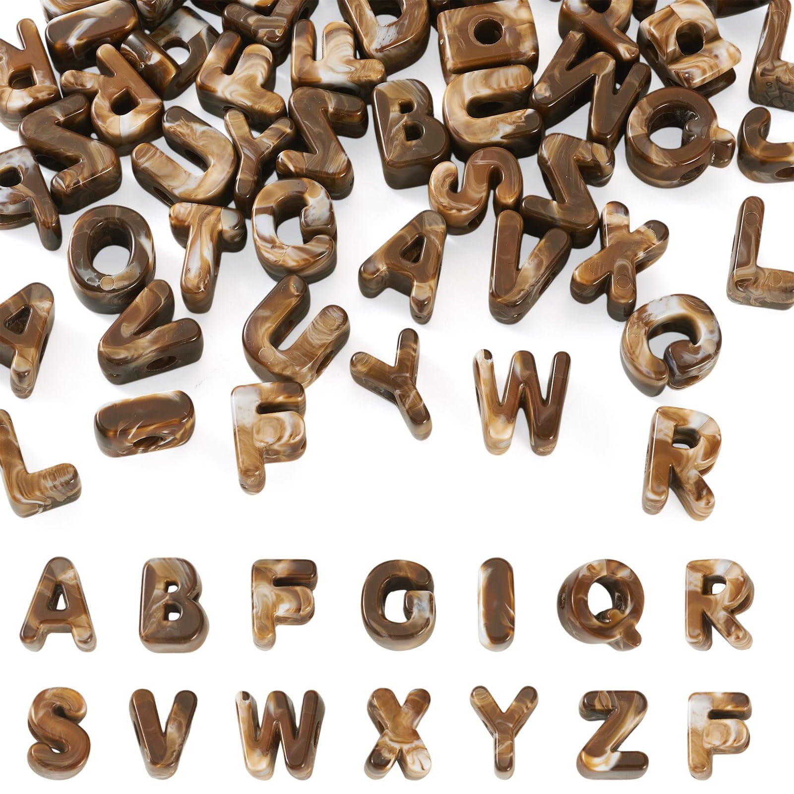 Cheriswelry 50Pcs Coffee Letter Alphabet Large Hole Beads