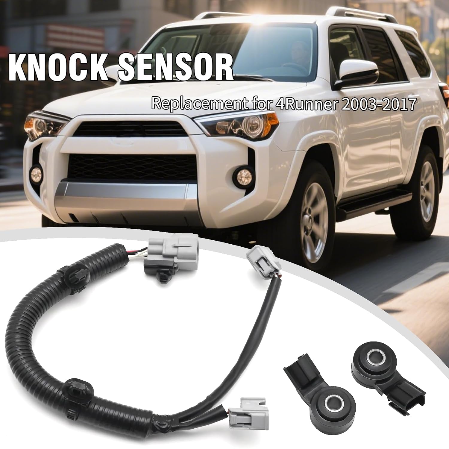 2Pcs 82219-35020 Knock Detonation Sensor and Harness, Replacement for 4Runner 2003-2017, Tacoma Tundra 2003-2015, FJ Cruiser 2007-2014 V6 4.0L, Replaces 82219-0C010