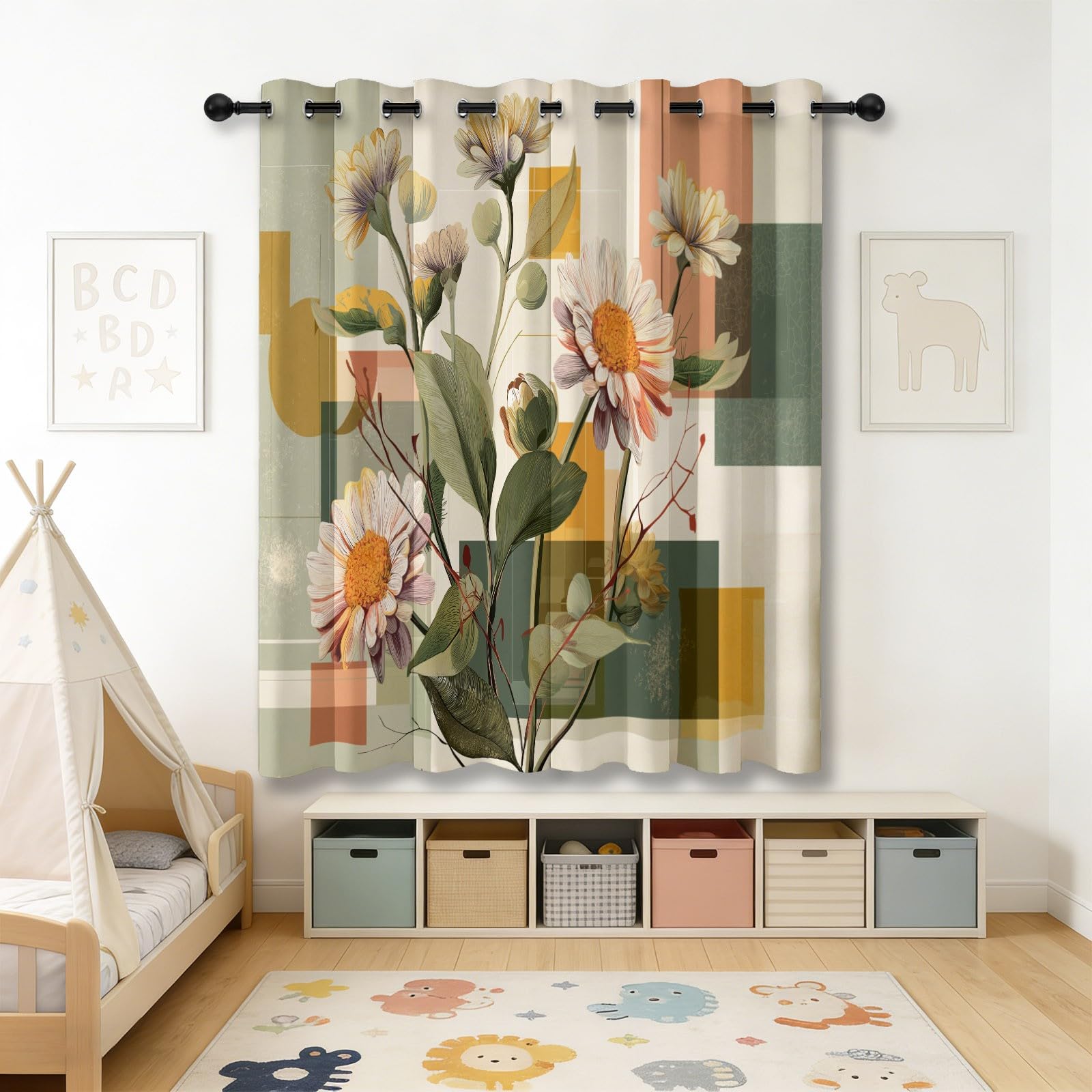 Rideaux Isolants 110L X 215H cm (2 Panneaux), Design Géométrie Abstraite Marguerite Tenture Opaque Anti-Chaleur pour Chambre Principale, Coloré