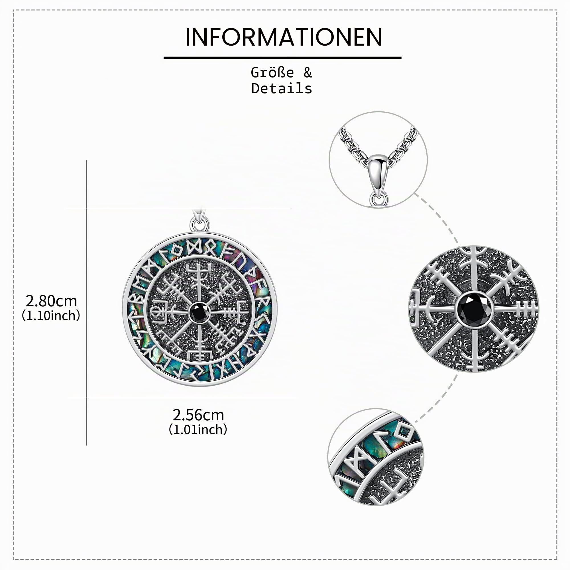 Fidget Wikinger Kompass Halskette Sterling Silber Vegvisir Runen Halskette Wikinger Schmuck Geschenk für Männer