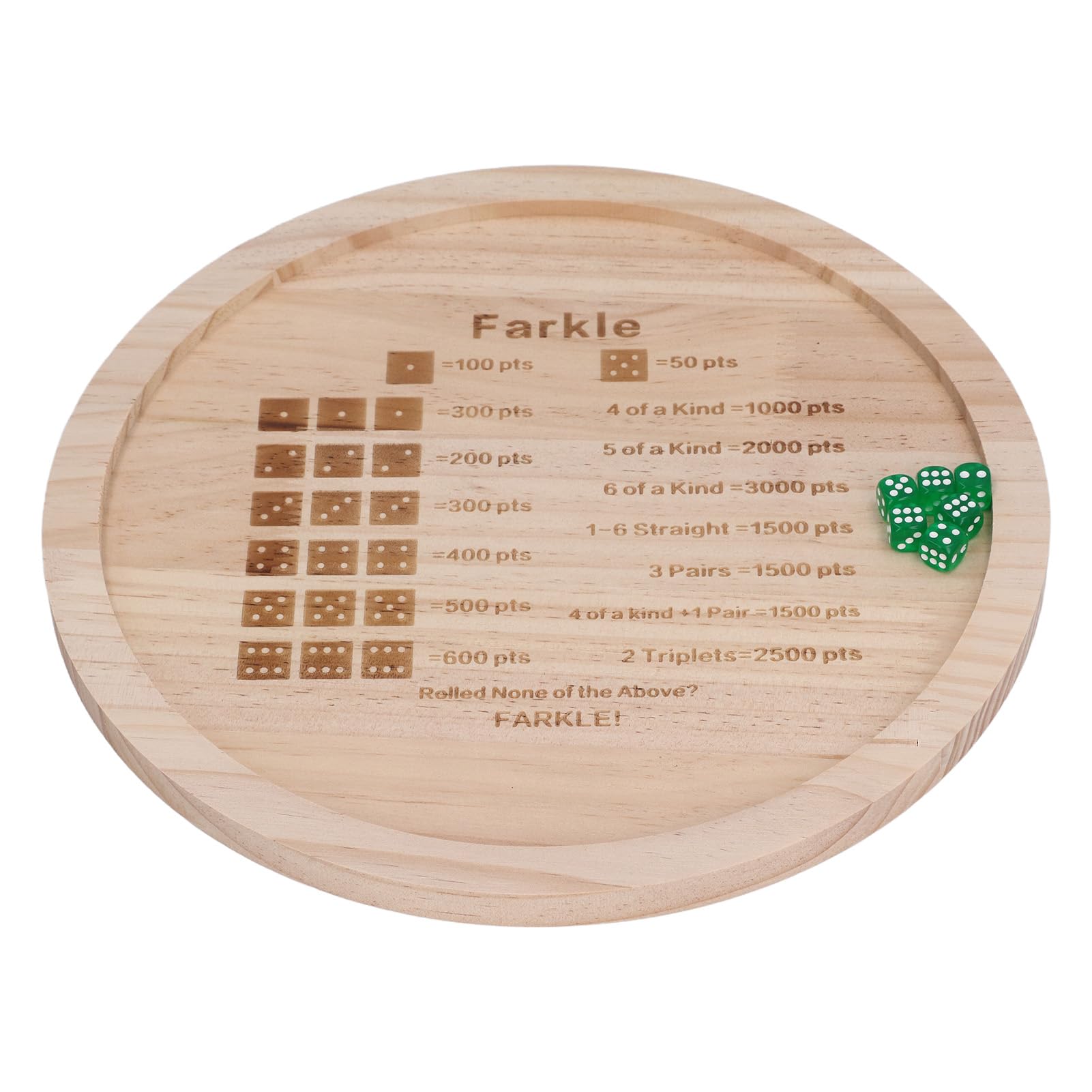 Bewinner Farkle Jeu de Dés avec Plateau en Bois, Comprend 6 Dés et Un Sac de Rangement, Améliore Les Mathématiques et Les Compétences Cognitives pour Les Soirées de Jeux en Famille (Rond 30cm)