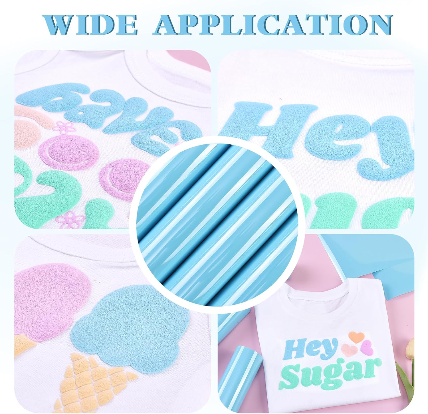 Pastel Blue Puff Vinyl Heat Transfer -12" x 10" 6pcs Sky Blue Puffy HTV Iron On Vinyl Puffy Heat Transfer Vinyl for T-Shirts Puff