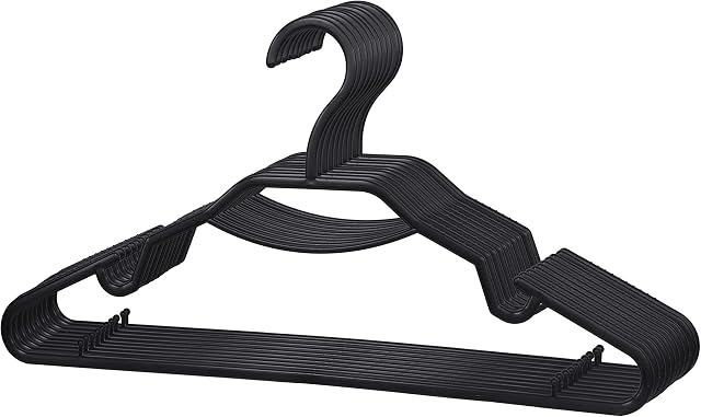 FR Enterprises 25 Pack Black Adult Plastic Hangers Multi-Functional, Space Saving With Tie Bar, Strap Hooks, Lightweight, Hangers Are Perfect For Better Organisation