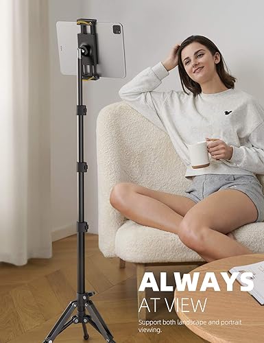 Miniatura 2 de Lamicall Soporte de trípode para tablet de 64.9 pulgadas con altura ajustable para transmisión/visualización con control remoto Bluetooth, para iPad