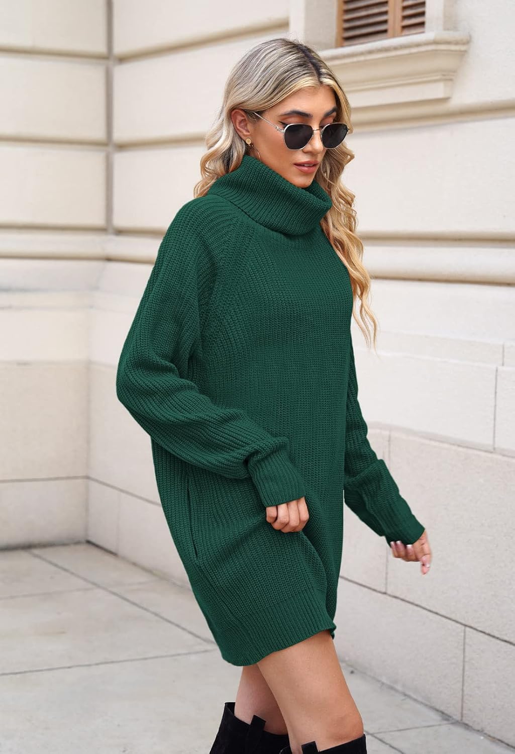 Pink Queen Women's Loose Turtleneck Oversize Long Pullover Sweater Dress - Image 3