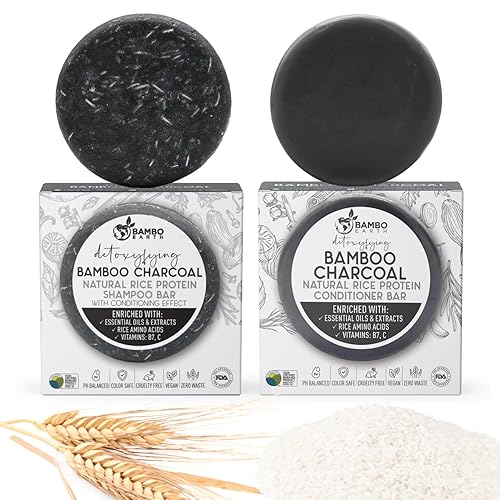 Champú y acondicionador de agua de proteína de arroz sólido - Barras de champú y acondicionador para el cabello con todos los aceites esenciales