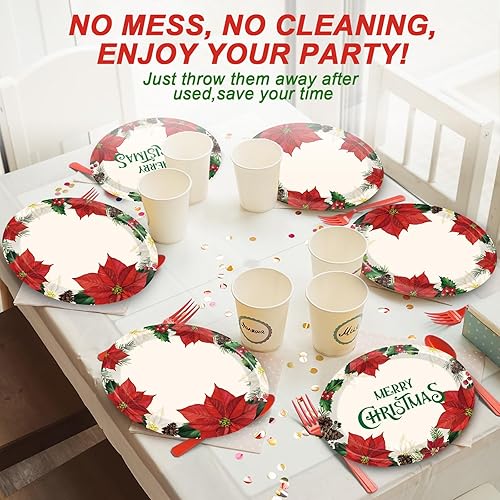 Miniatura 7 de 50 platos de papel ovalados de Navidad grandes de 11 pulgadas desechables para flores de pascua, platos de cena florales de invierno, bandeja de