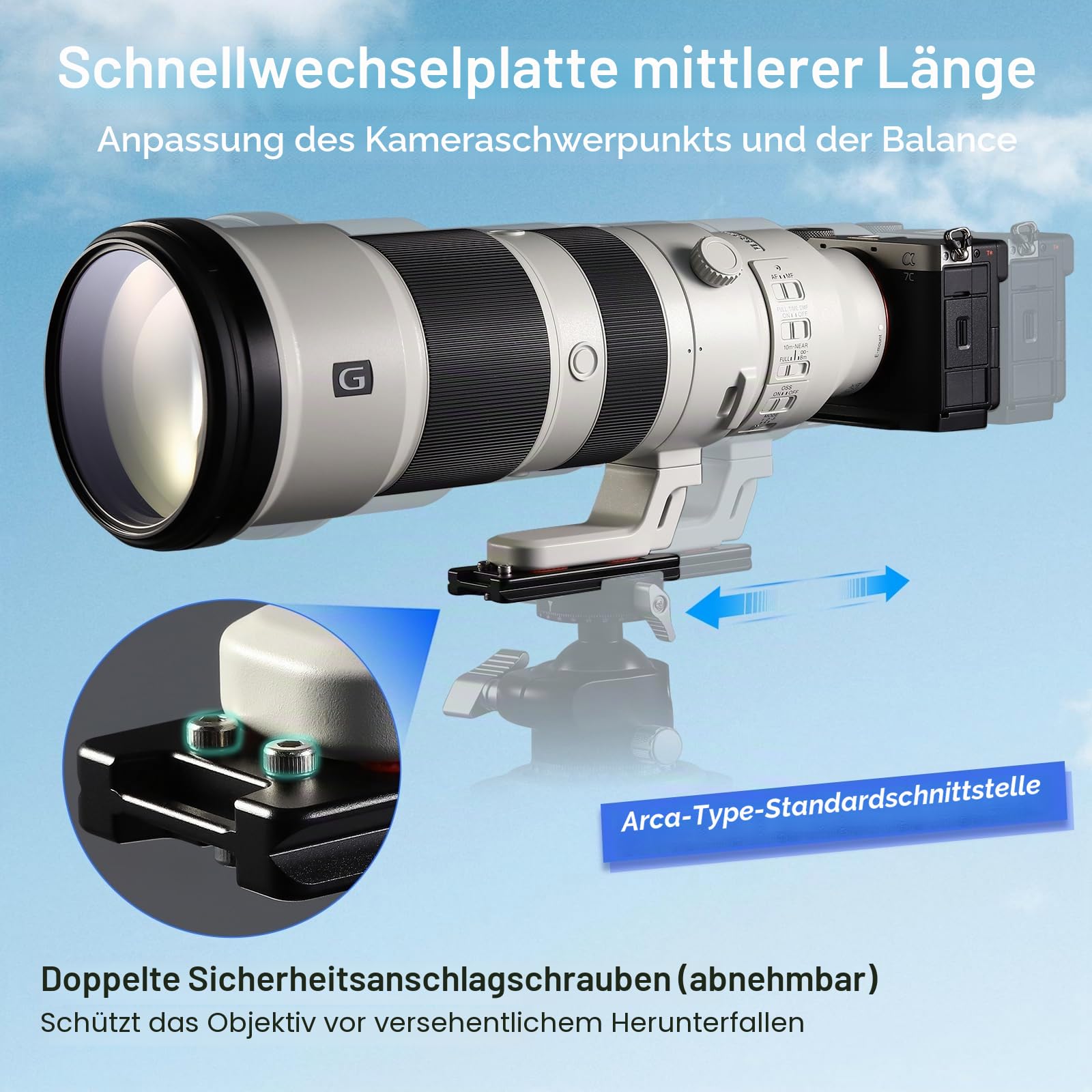 Haoge HQR-90 Arca-Platten für Stativ-Kugelkopf, 90 mm, universelle Arca-Swiss-Schnellwechselplatte für Stativ-Kugelkopf mit handverstellbarer Edelstahlschraube von 1/4 Zoll und 3/8 Zoll integriertem