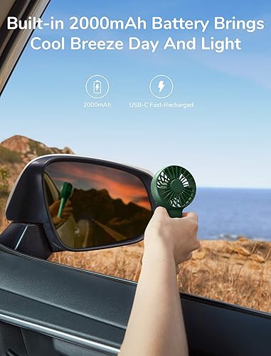 Miniatura 5 de JISULIFE Mini ventilador de mano con batería de 2000 mAh o mini ventilador personal alimentado por USB, 3 velocidades, flujo de aire mejorado,