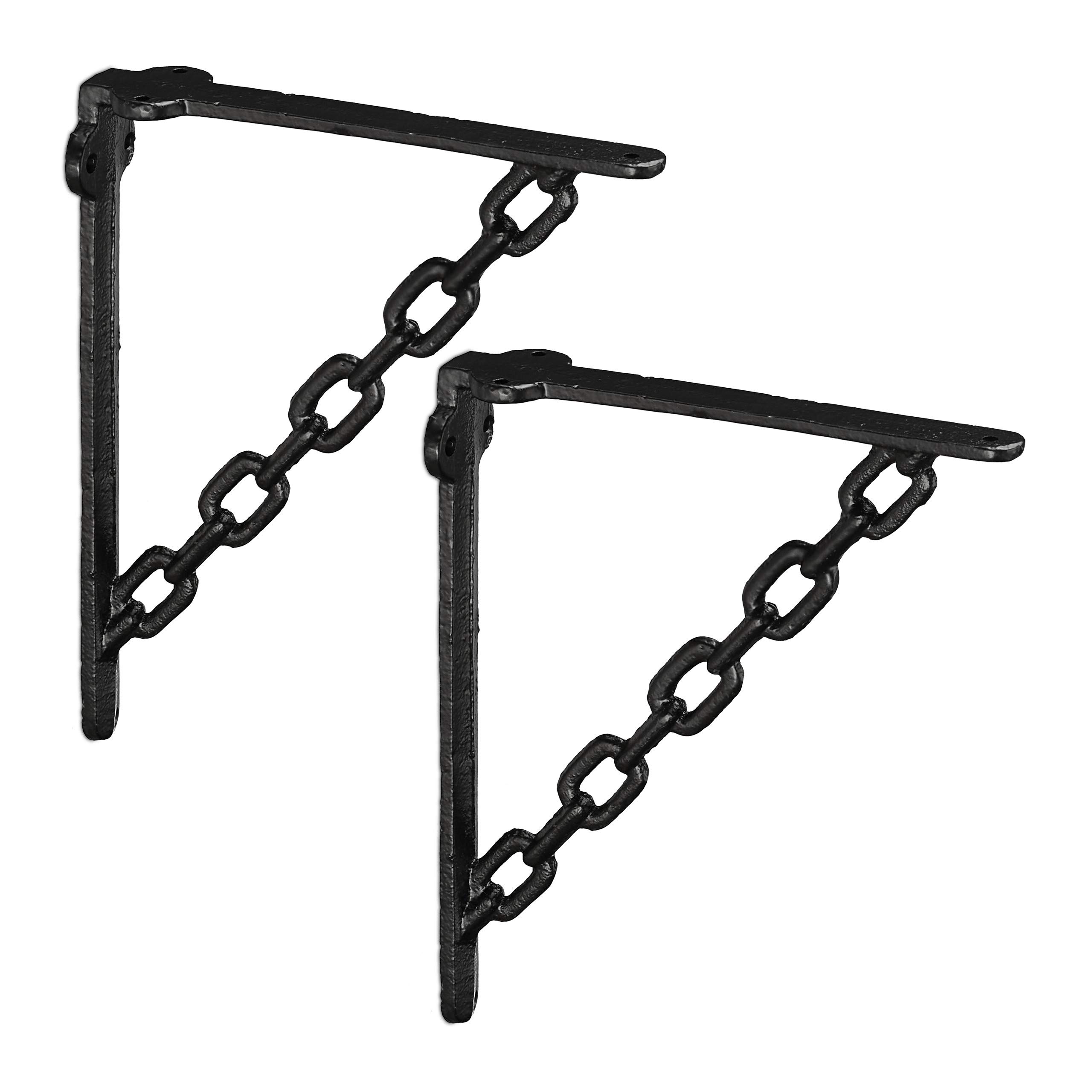 Lot de 6 équerres d'étagère en Fonte Antique, Vintage, Motif chaîne, Support Mural pour étagère, Noir