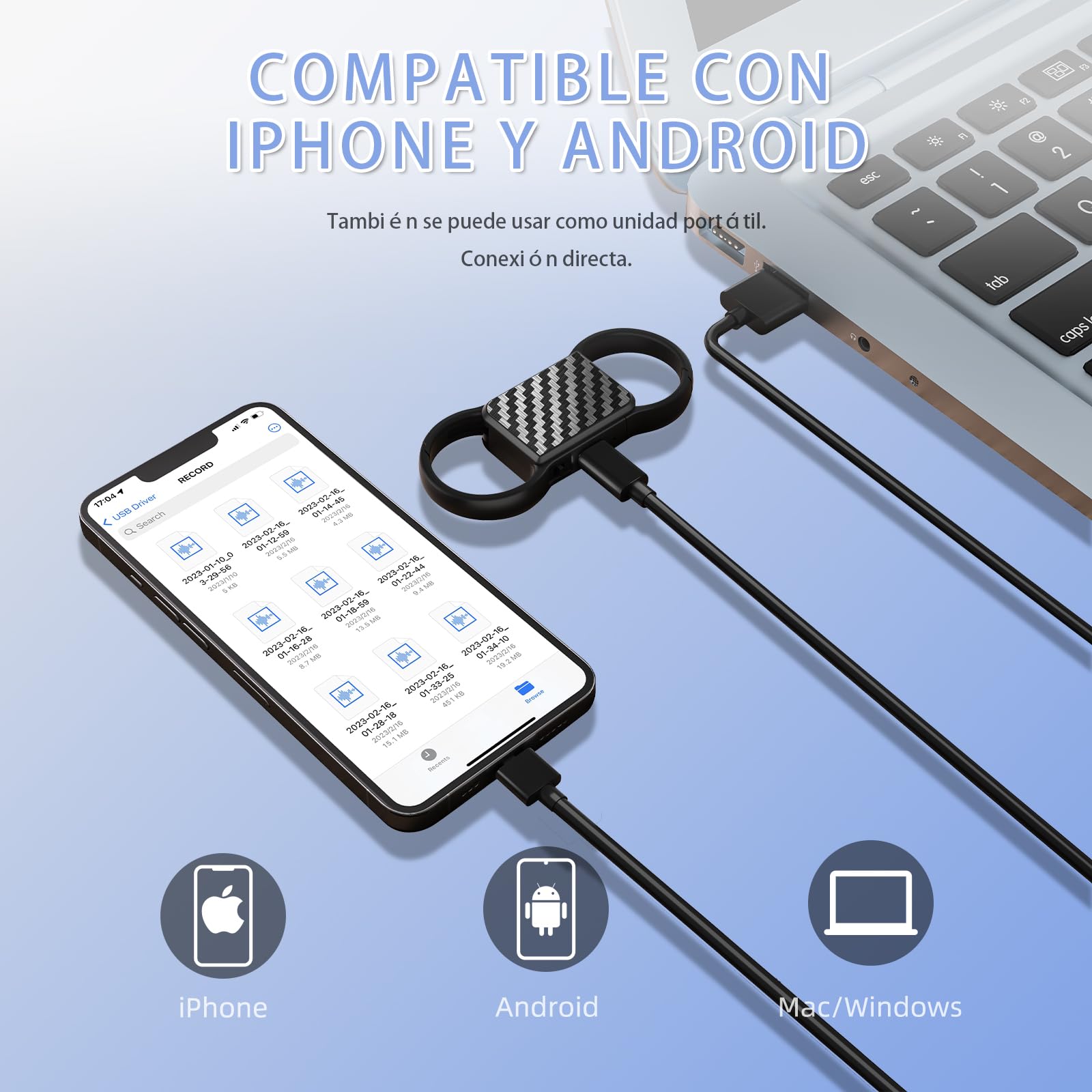 Grabadora de Voz 3072Kbps, Mini Grabadora de Voz 64GB, Grabadora Voz y Activación por Voz, Capacidad de 4800 Horas, cancelación Inteligente de Ruido DSP Recargable por USB Mini Grabadora de Voz