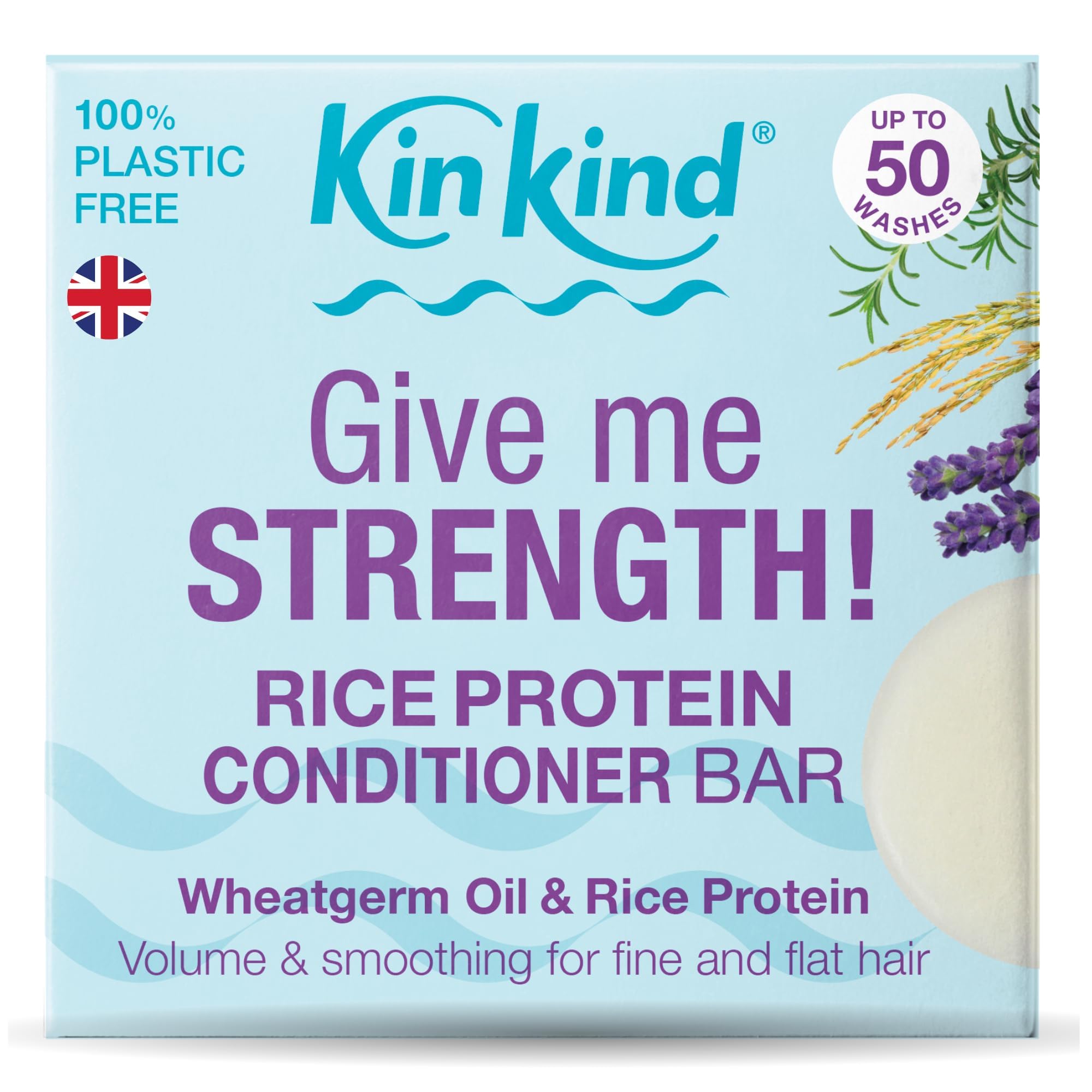 KinKind Rice Water Hair Conditioner Bar. Give Me STRENGTH! Conditioner Bar for Hair Thickening, Volumising, Strengthening with Rice Protein for Thinning & Menopause hair. UK Made. Up to 50 Washes