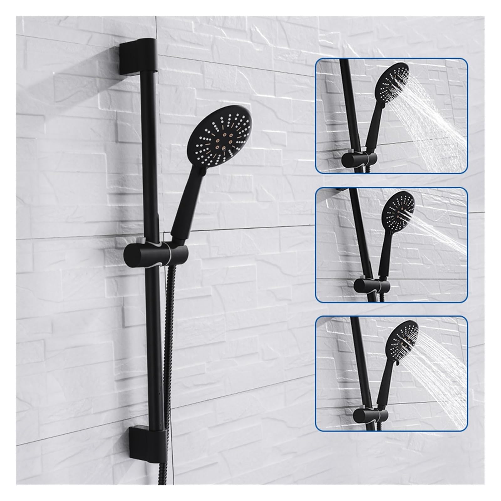 Barra Deslizante elevadora de Ducha Negra Ajustable de 3 Funciones con Ducha de Mano y Manguera Juego de Barra Deslizante de Ducha de Montaje en Pared