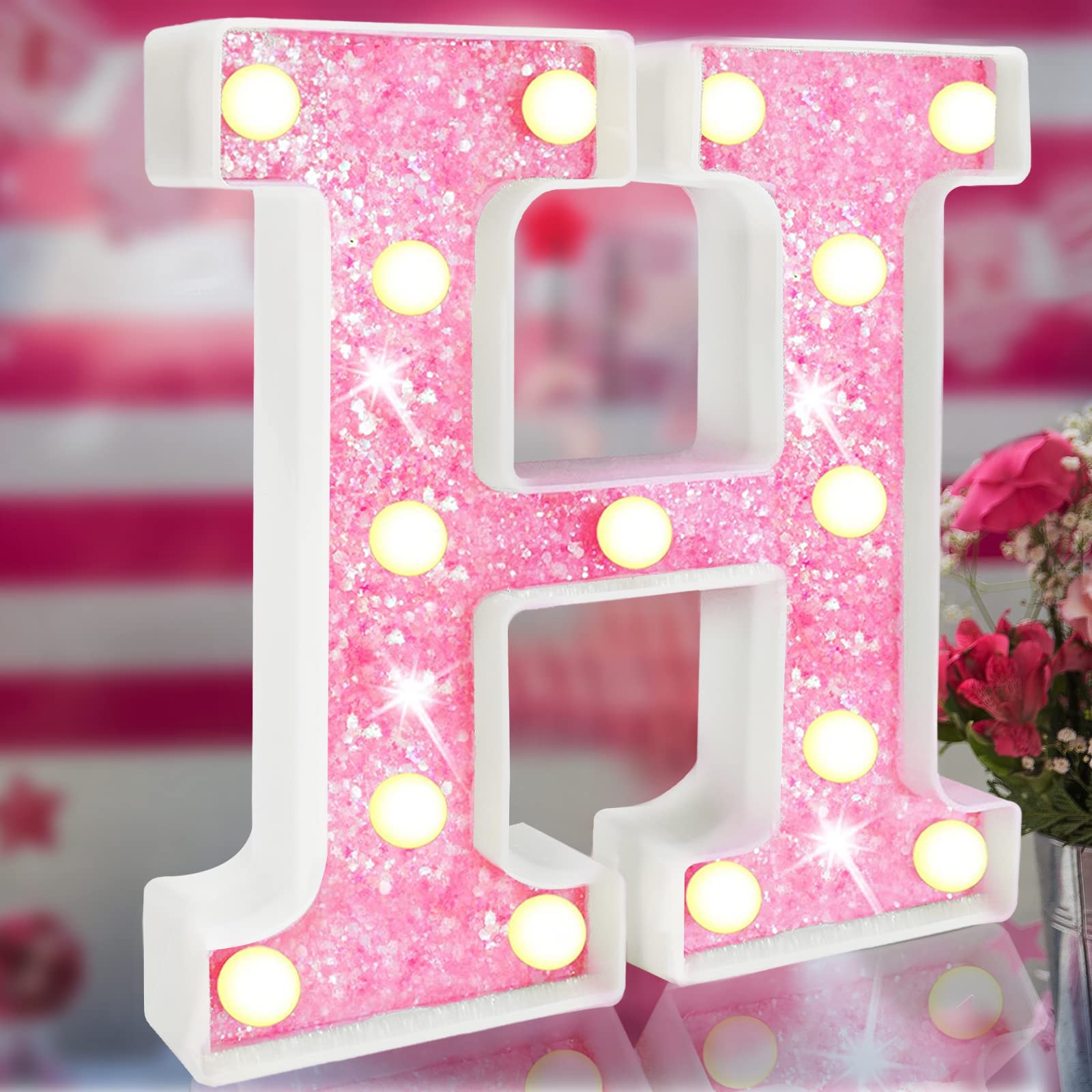Foaky Pink Glitter Light Up Letter Sign - 8.86" Decorative Letter For Room, Party, Night Light, Battery Powered