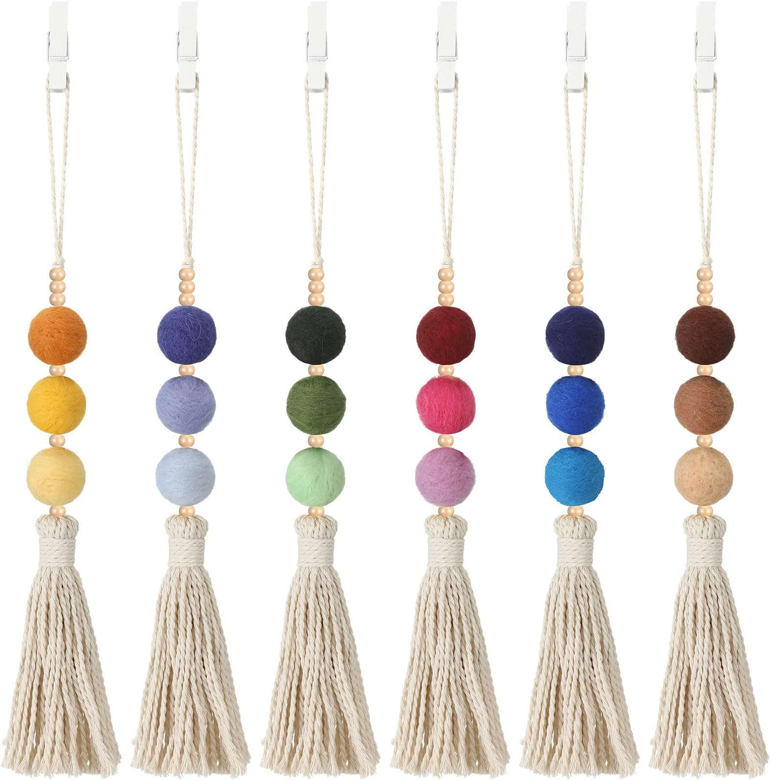 6 Pieces Felt Ball Car Diffuser Essential Oil Car Tassel Hanging Bead Aromatherapy Diffuser Colorful Charm Vent Clips Air Freshener for Decor(Regular Color)