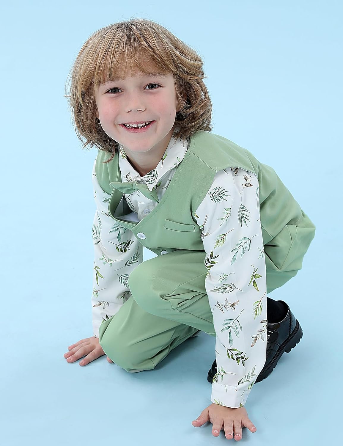 A&J DESIGN 4pcs Baby & Toddler Boy Print Suit Set for 12 Months - 5T, Shirt & Pants & Vest & Bow Tie - Image 3