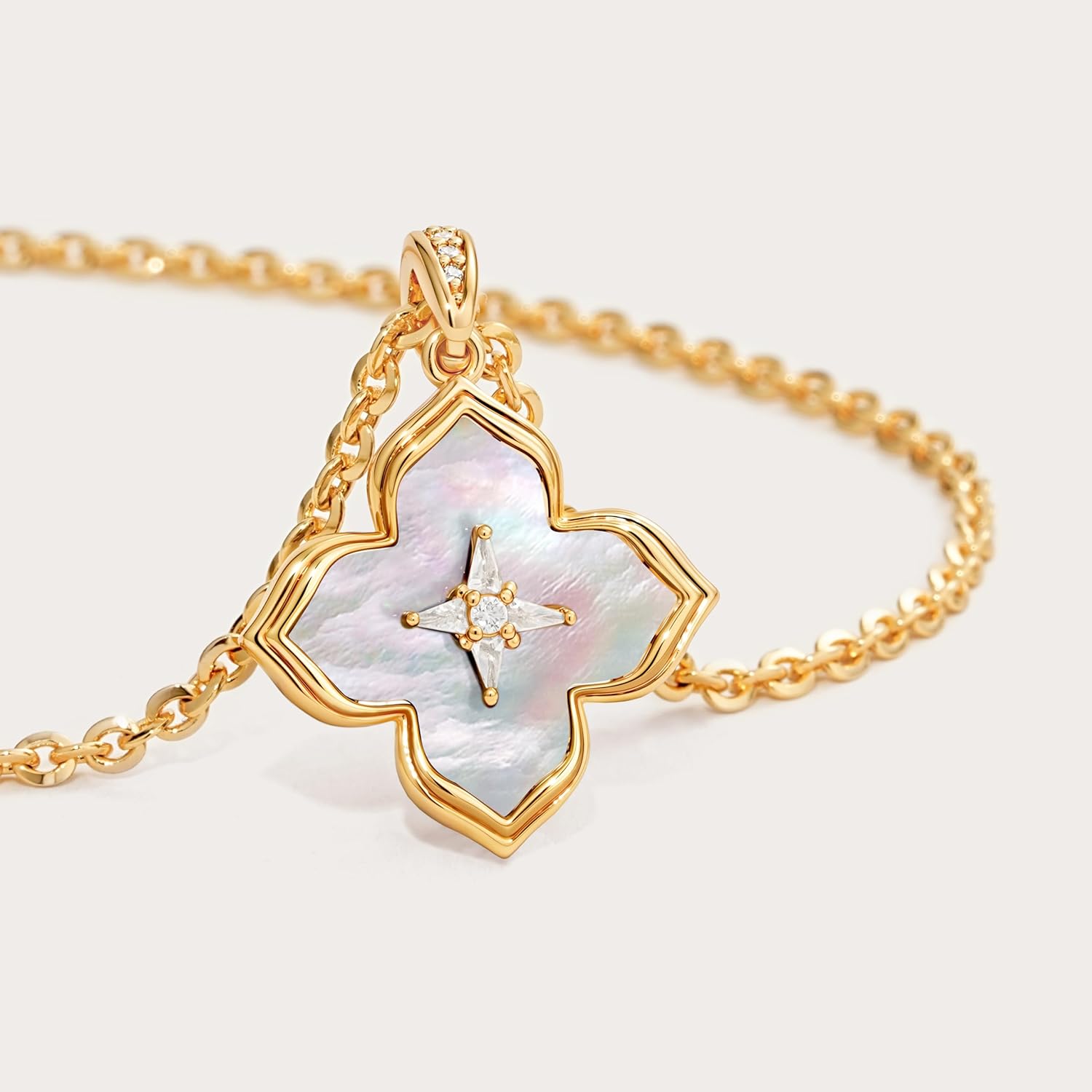 Fettero Necklaces for Women Gold Charm Necklace 2 Sided Lucky Clover Pendant 14K Gold Plated Chain Cross Mom Pearl Necklace for Women Jewelry - Image 5