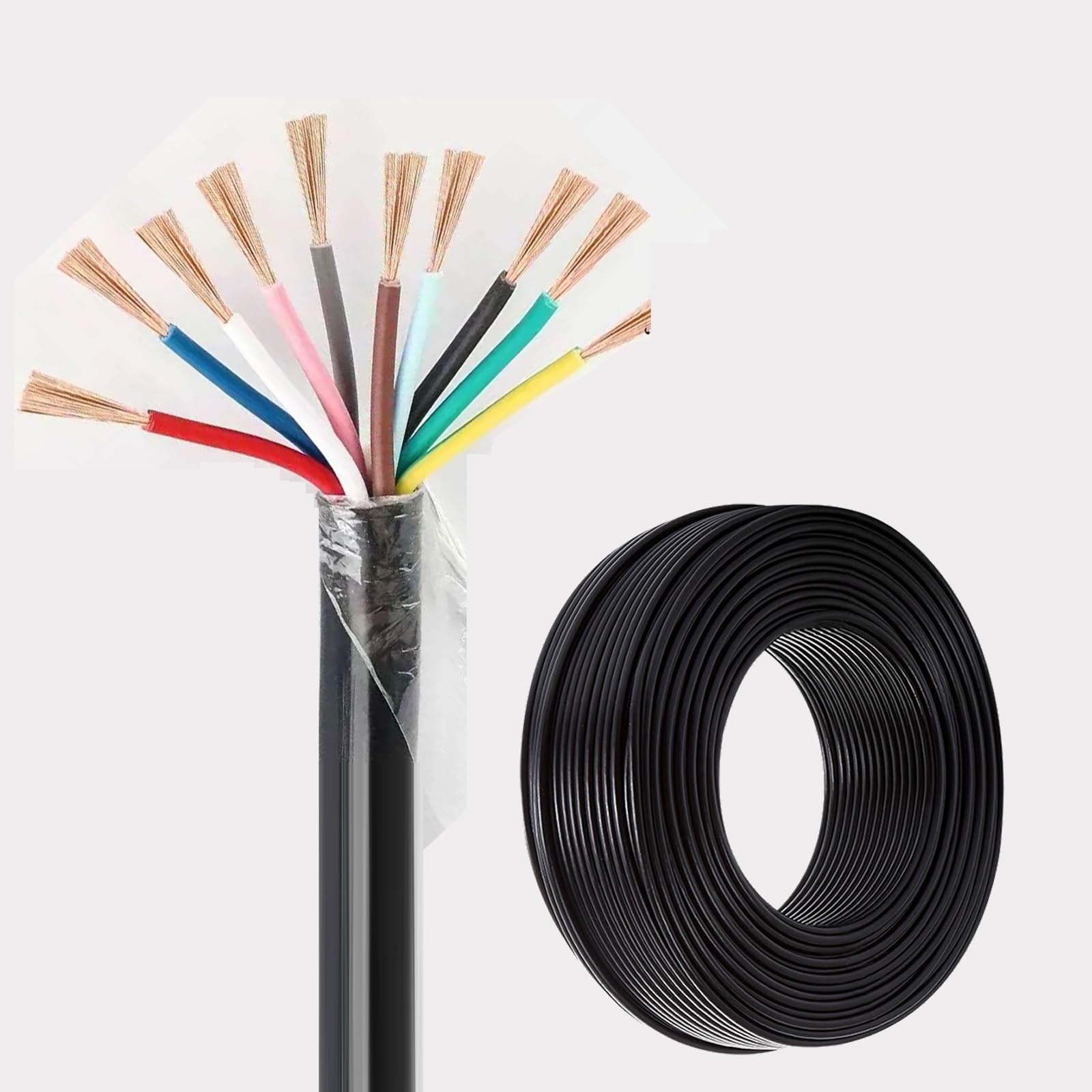 Cable Sumergible Para Bomba 10/12/14/16 Conductores AWG 16/14/12/10, Conductor OFC, Cubierta Semi-caucho, 750V, 10–30 M — Alimentación Para Pozos Profundos Y Uso Exterior(32ft,10C-16A)