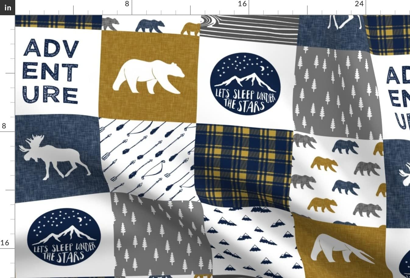 Spoonflower Fabric - Happy Camper Wholecloth Navy Gold Grey Camping Quilt Top Patchwork Printed on Minky Fabric by The Yard - Sewing Baby Blankets Quilt Backing Plush