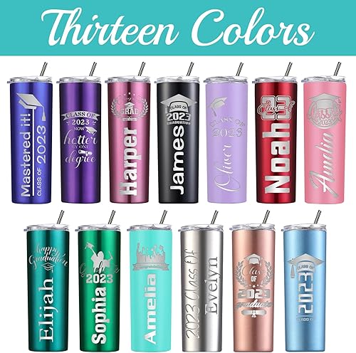 Miniatura 10 de Vasos personalizados con tapas y pajitas vaso delgado grabado con láser personalizado con nombre taza aislada de 20 onzas regalo para mujeres